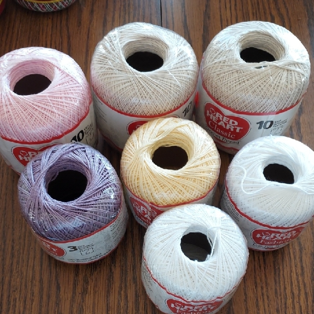 Red Heart Classic Crochet Thread Set - Purple, Yellow, White, Cream